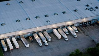 Birds eye view of large warehouse loading docks