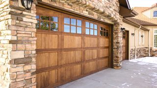 Creative Door Wood Garage Door On Stone Garage