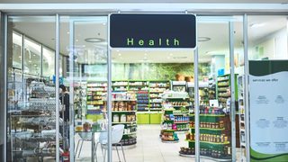 Health and wellness store with automatic sliding doors