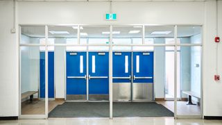 School hall pedestrian door entrances