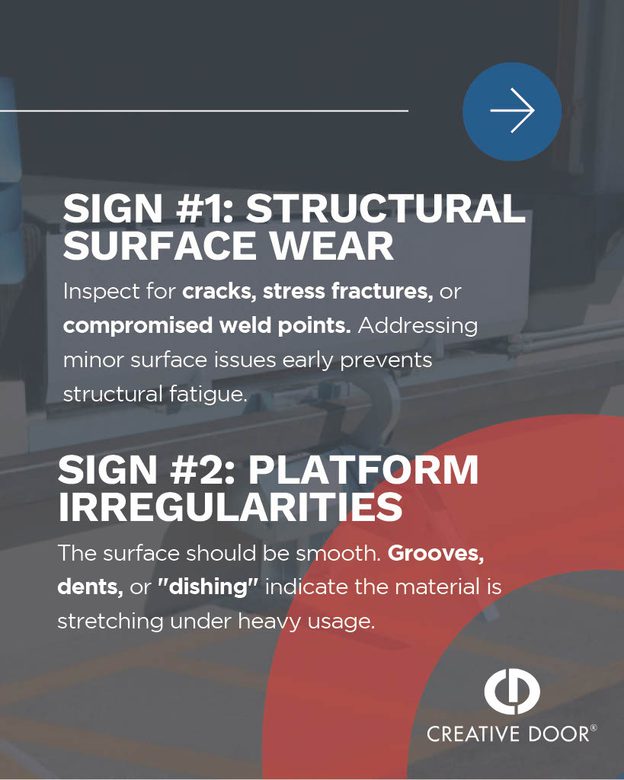 Signs #1 and #2 of dock equipment needing service