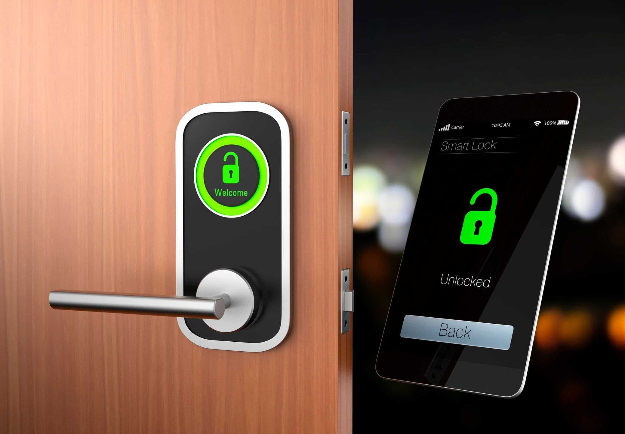 bluetooth entry system on a door unlocked by mobile phone