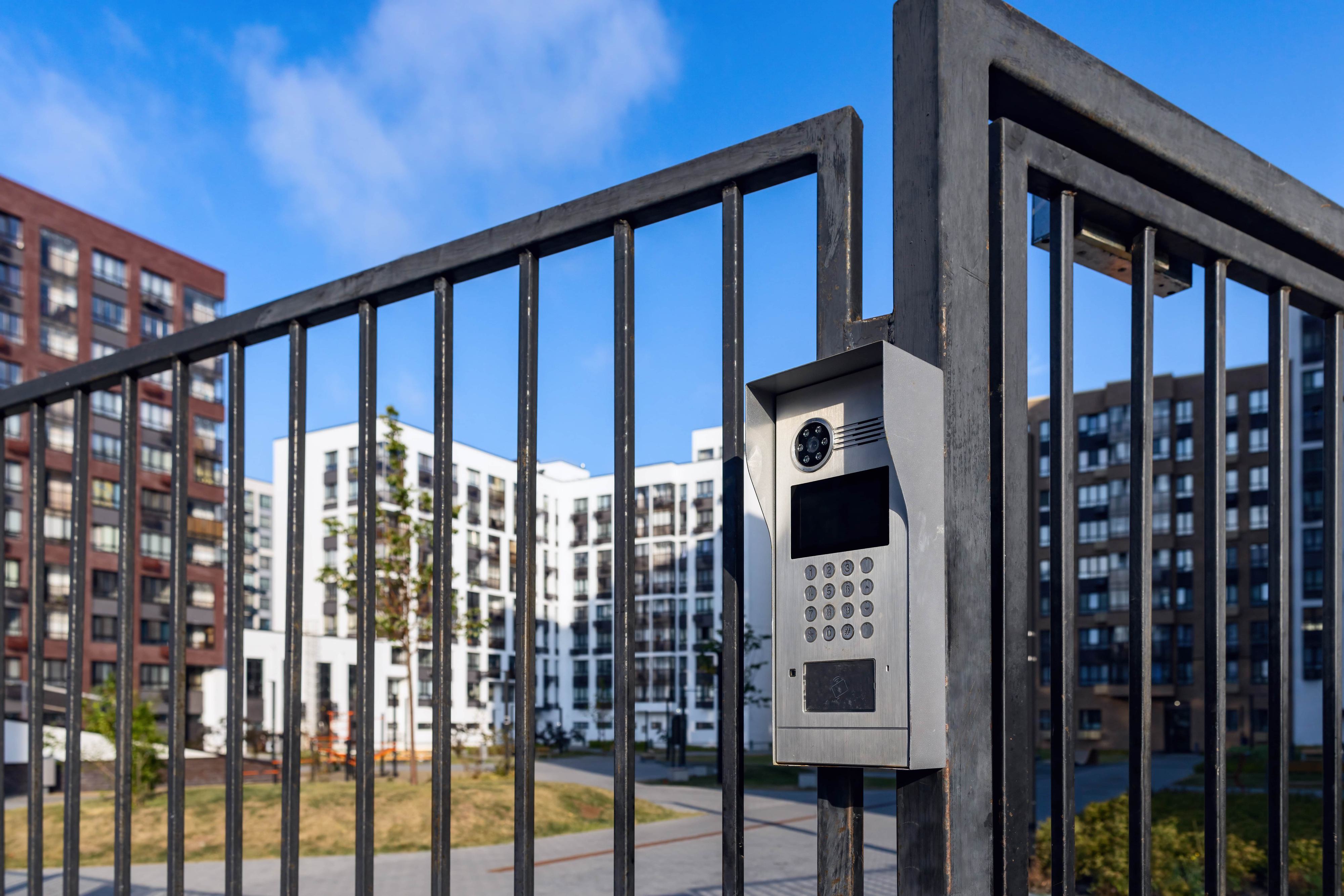 metal gate with intercom for apartment complex