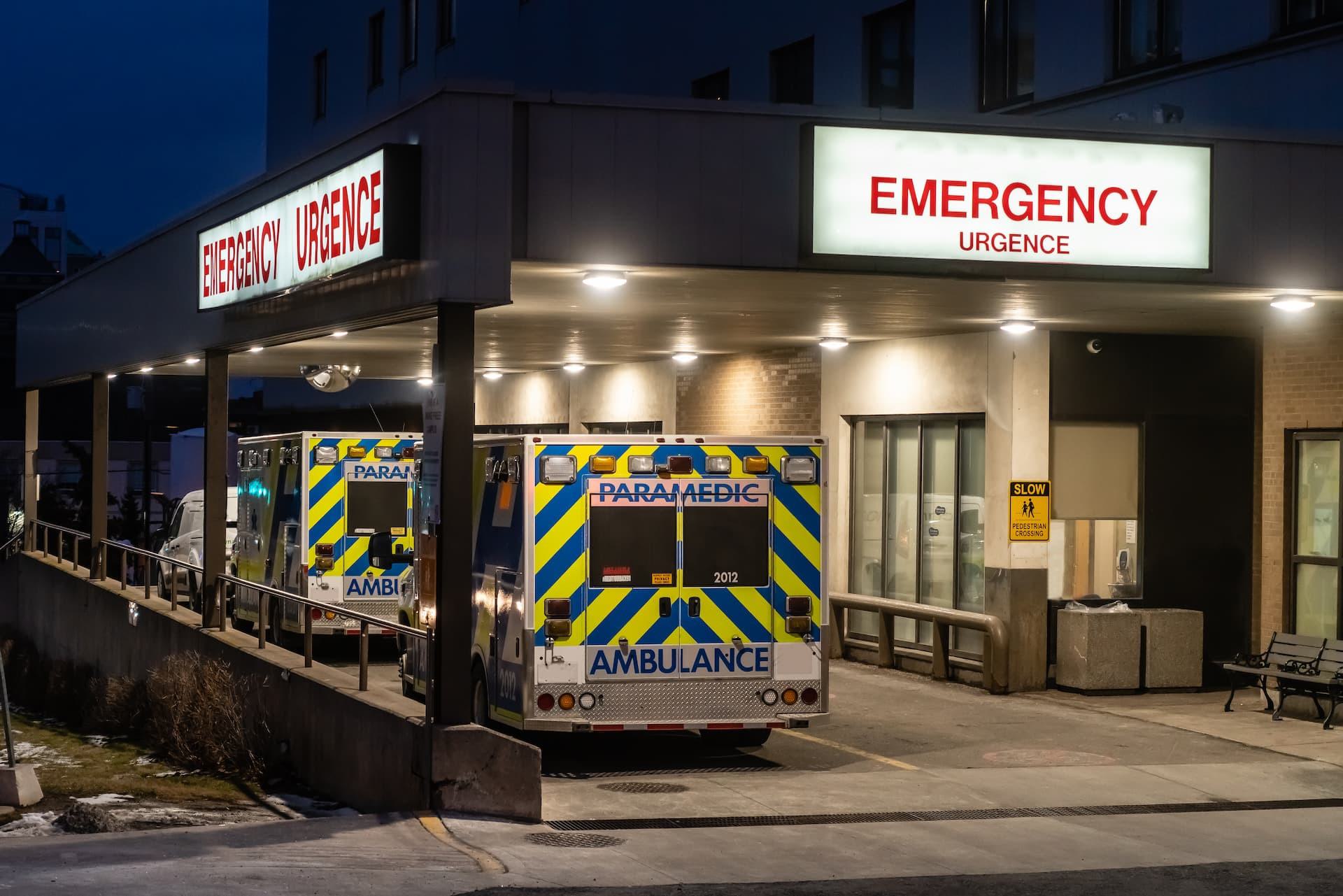 Hospital emergency entrance with ambulances