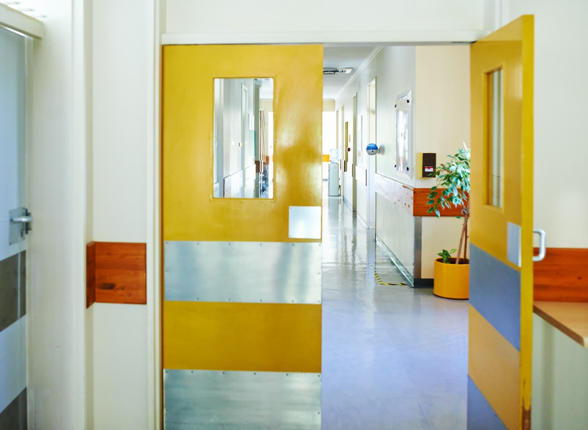 Hospital pedestrian swing doors