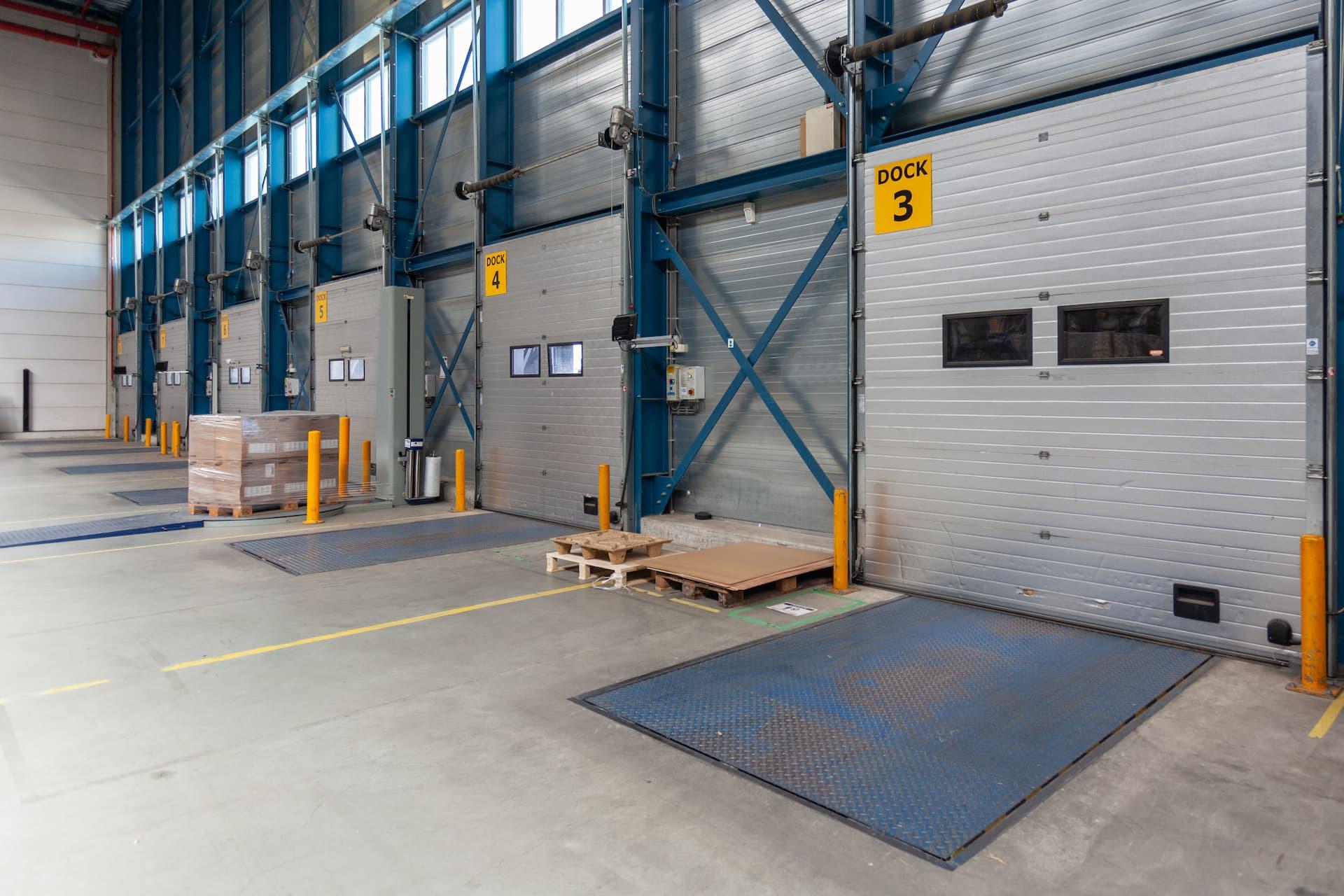Interior view of loading docks in warehouse
