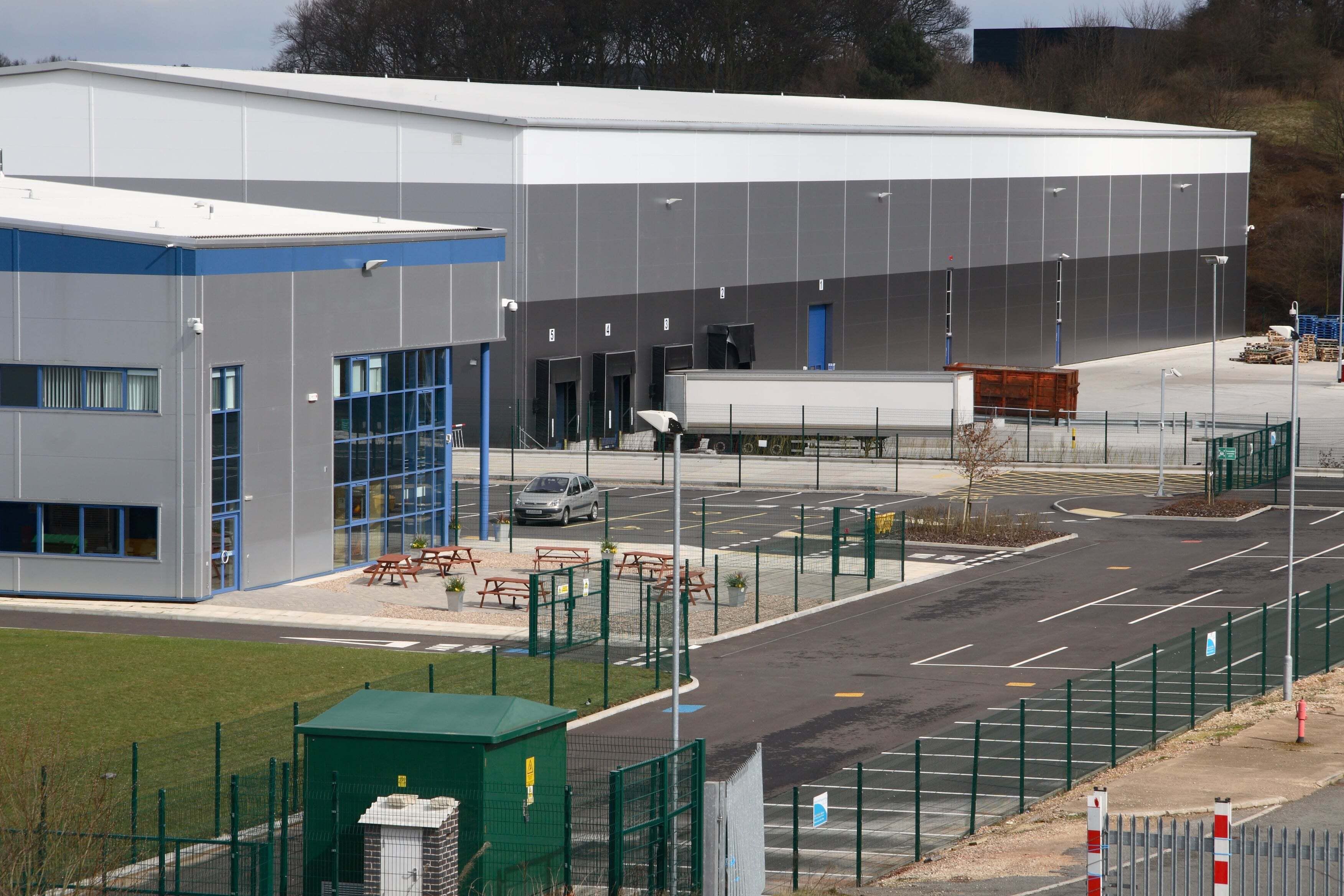 Multiple gates and entrances at a commercial warehouse