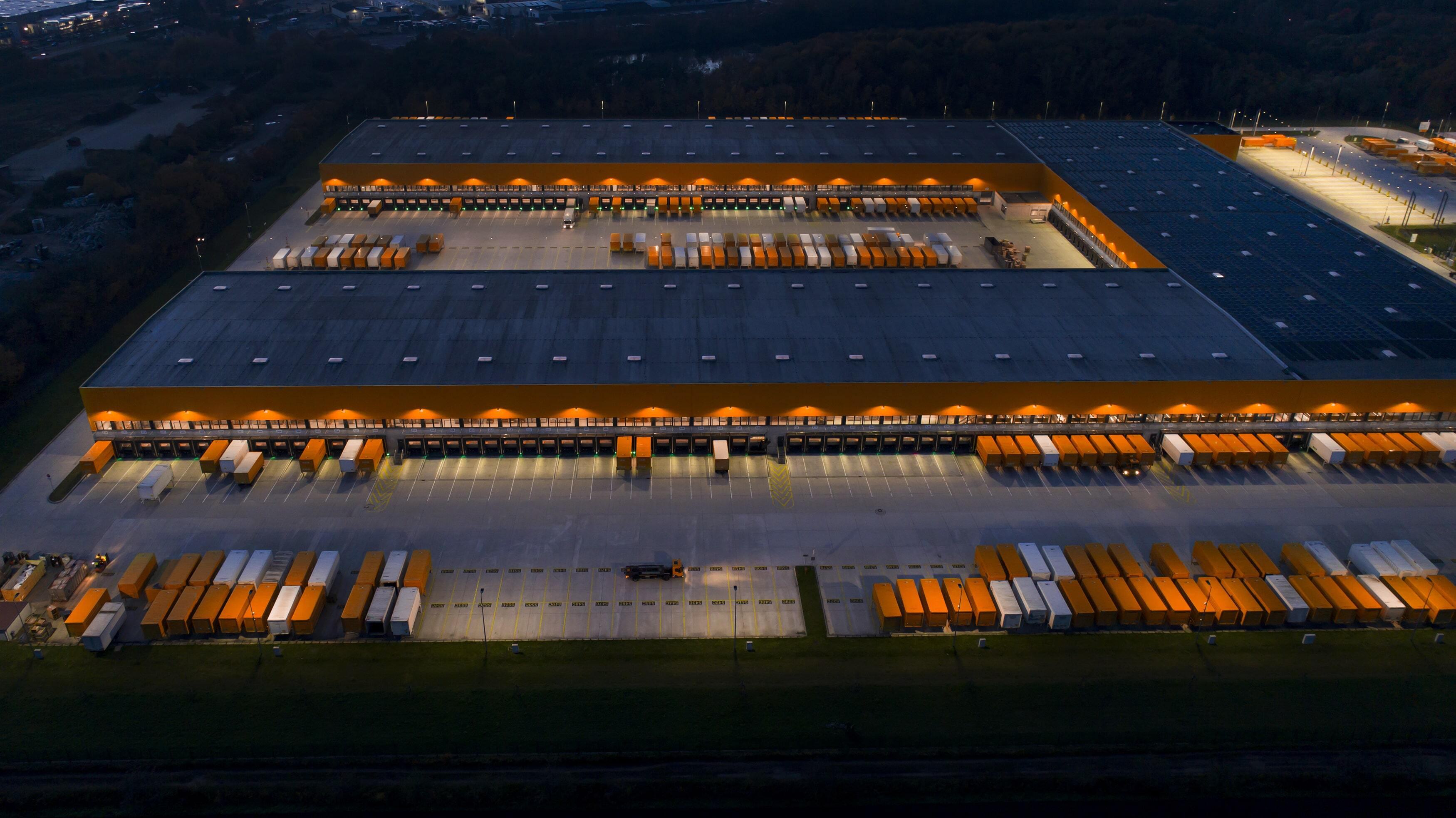 Overhead view of a large distribution centre