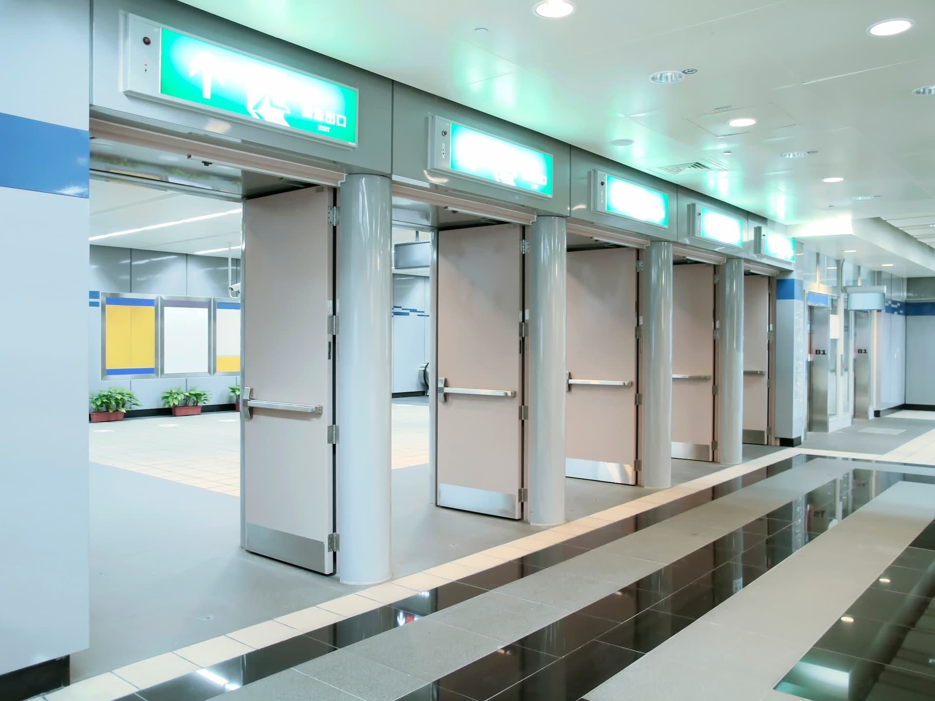 Row of doors with panic hardware