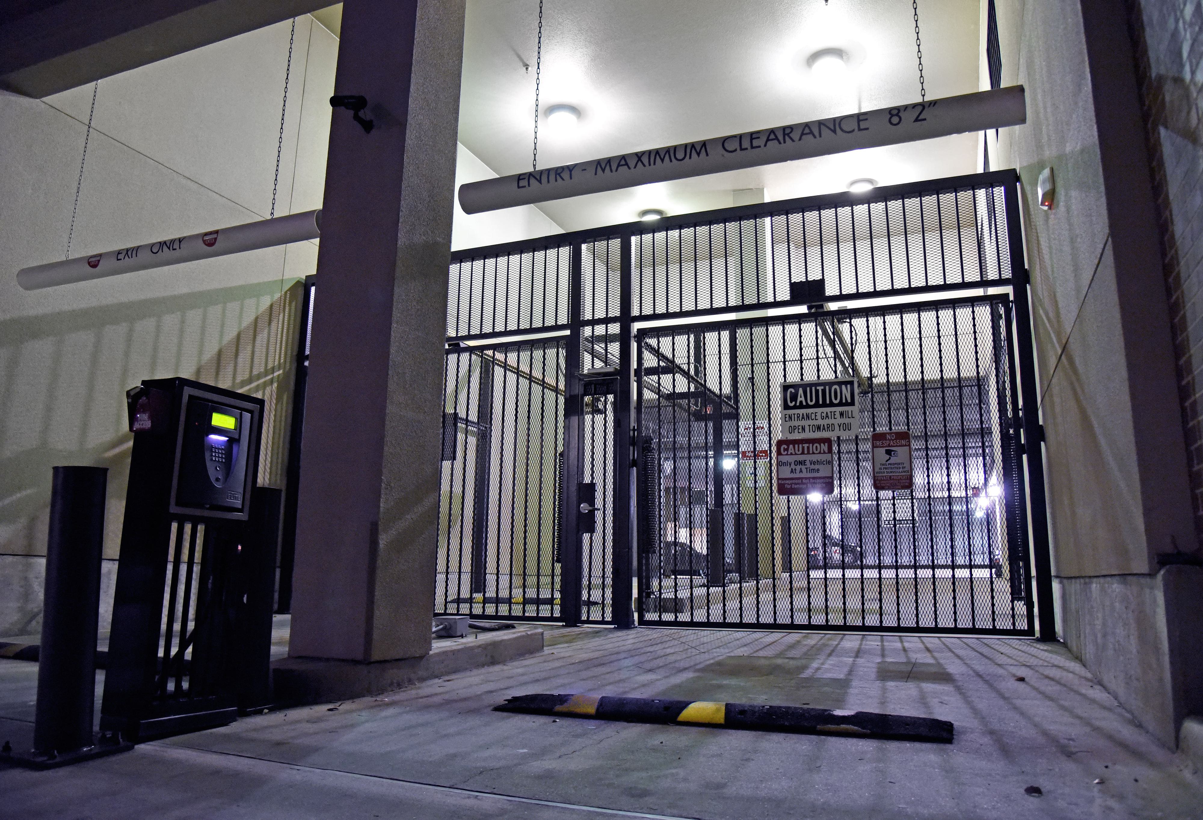 security gate for parking garage with lighting
