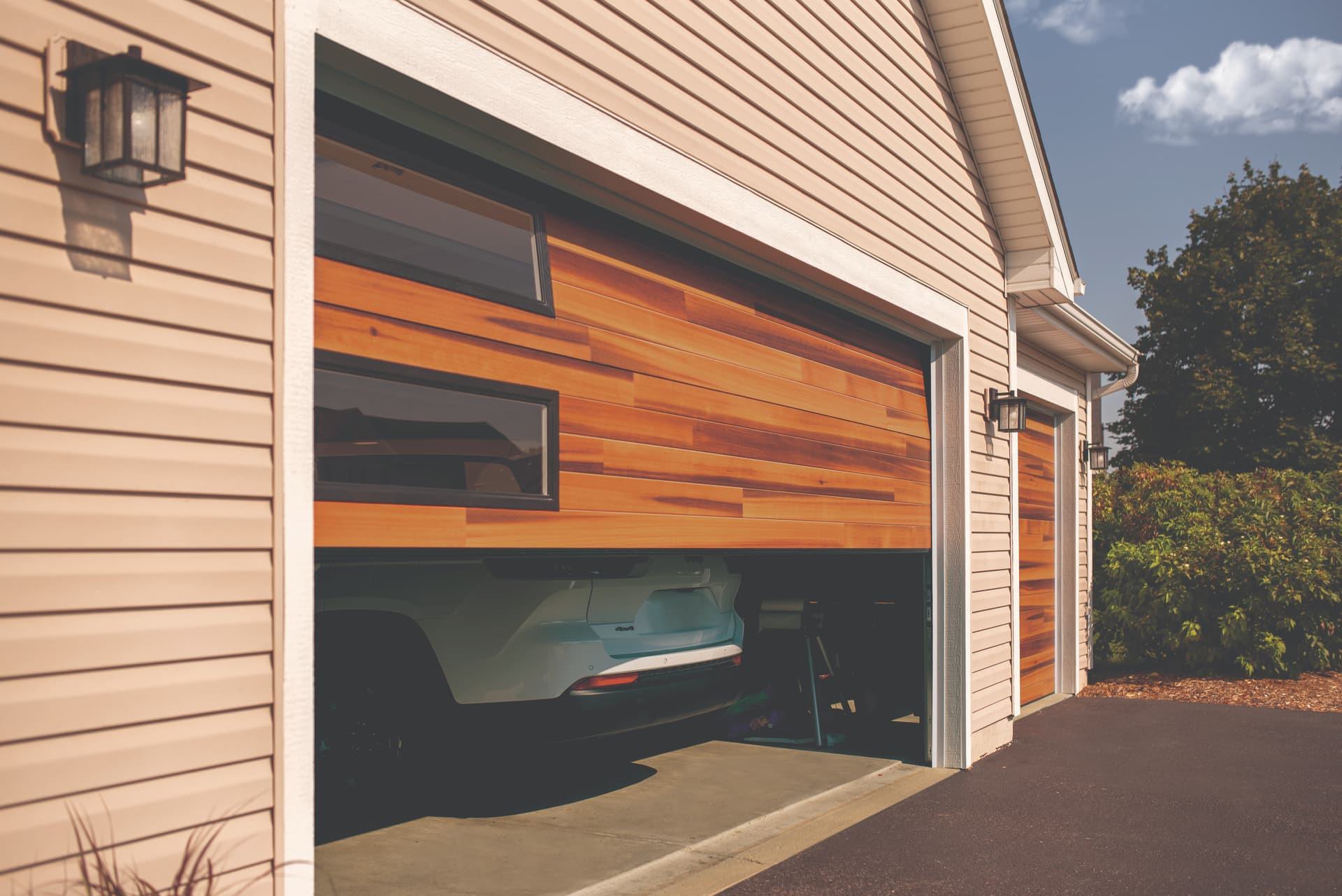 Wayne Dalton wood garage door with weatherstripping