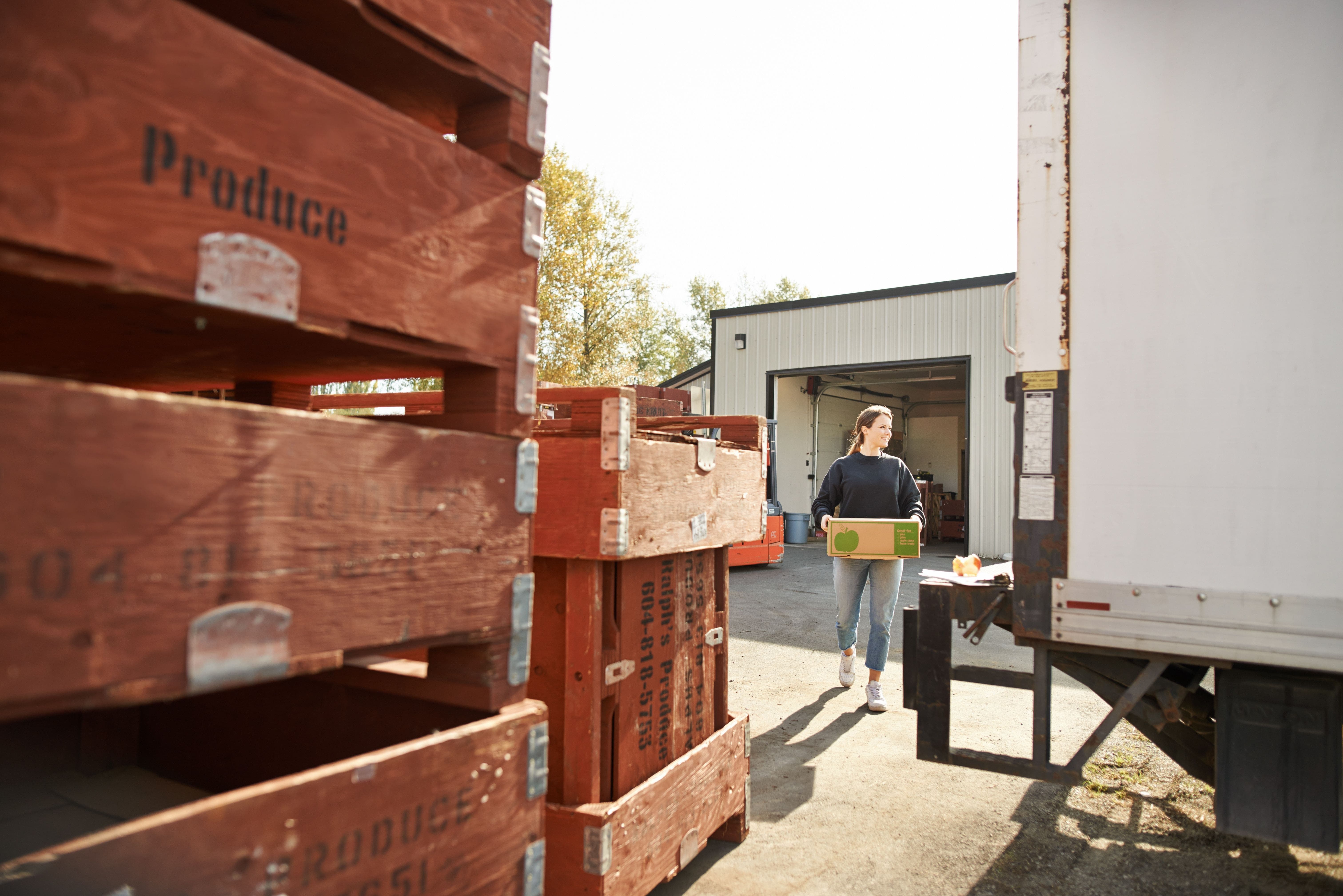 Warehouse exterior agribusiness loading produce skids