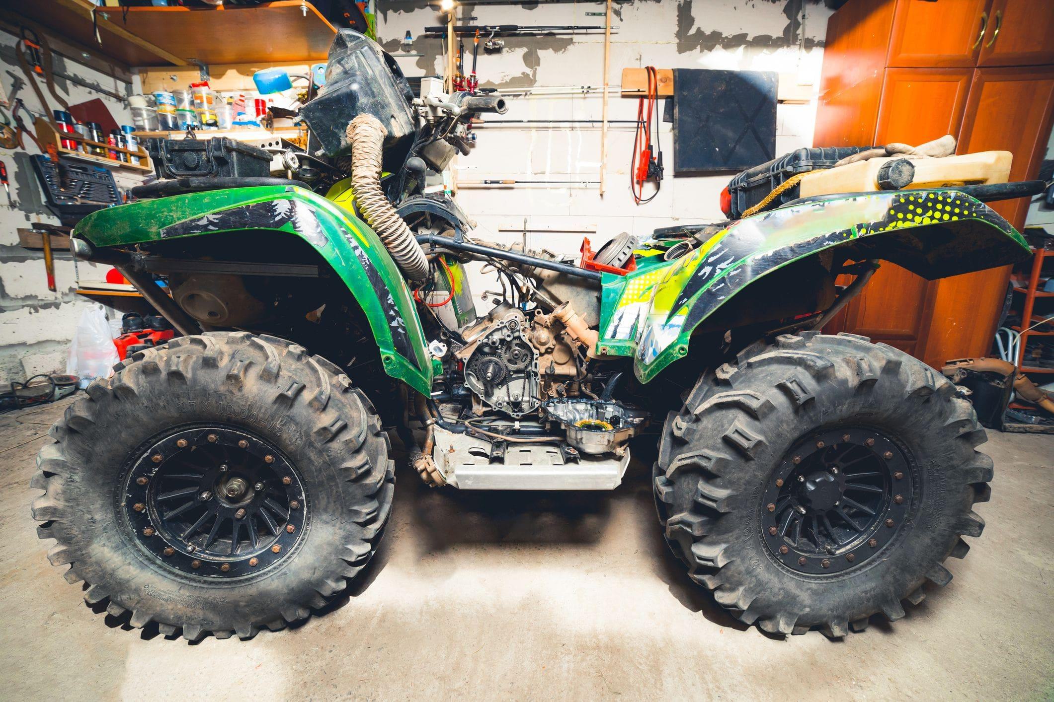 Preparing ATV for storage in garage 