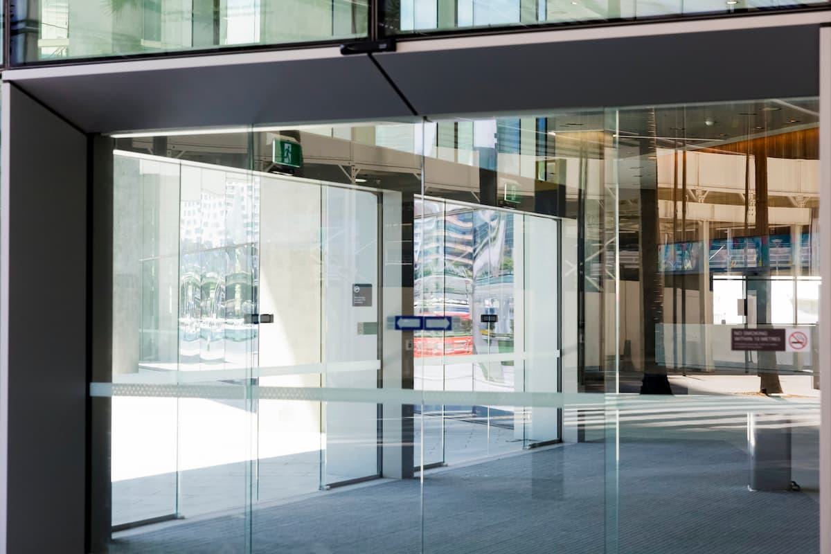 automatic pedestrian door entrance for office building
