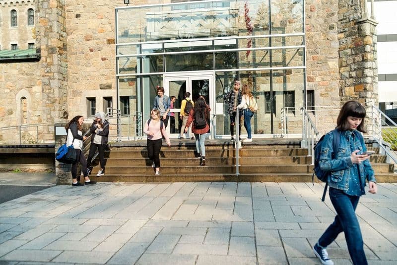 busy campus with pedestrian doors