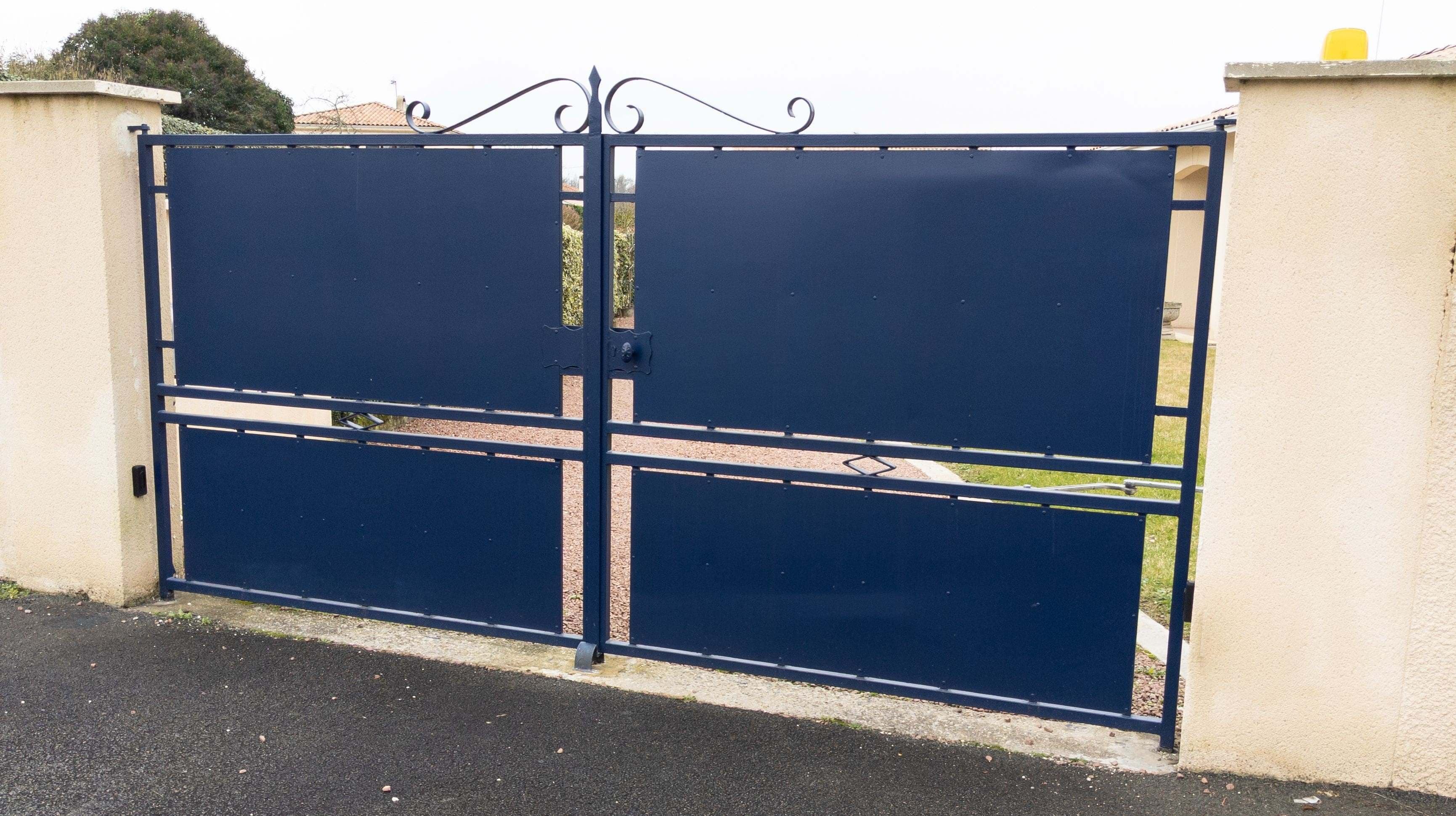 classic navy blue driveway gate