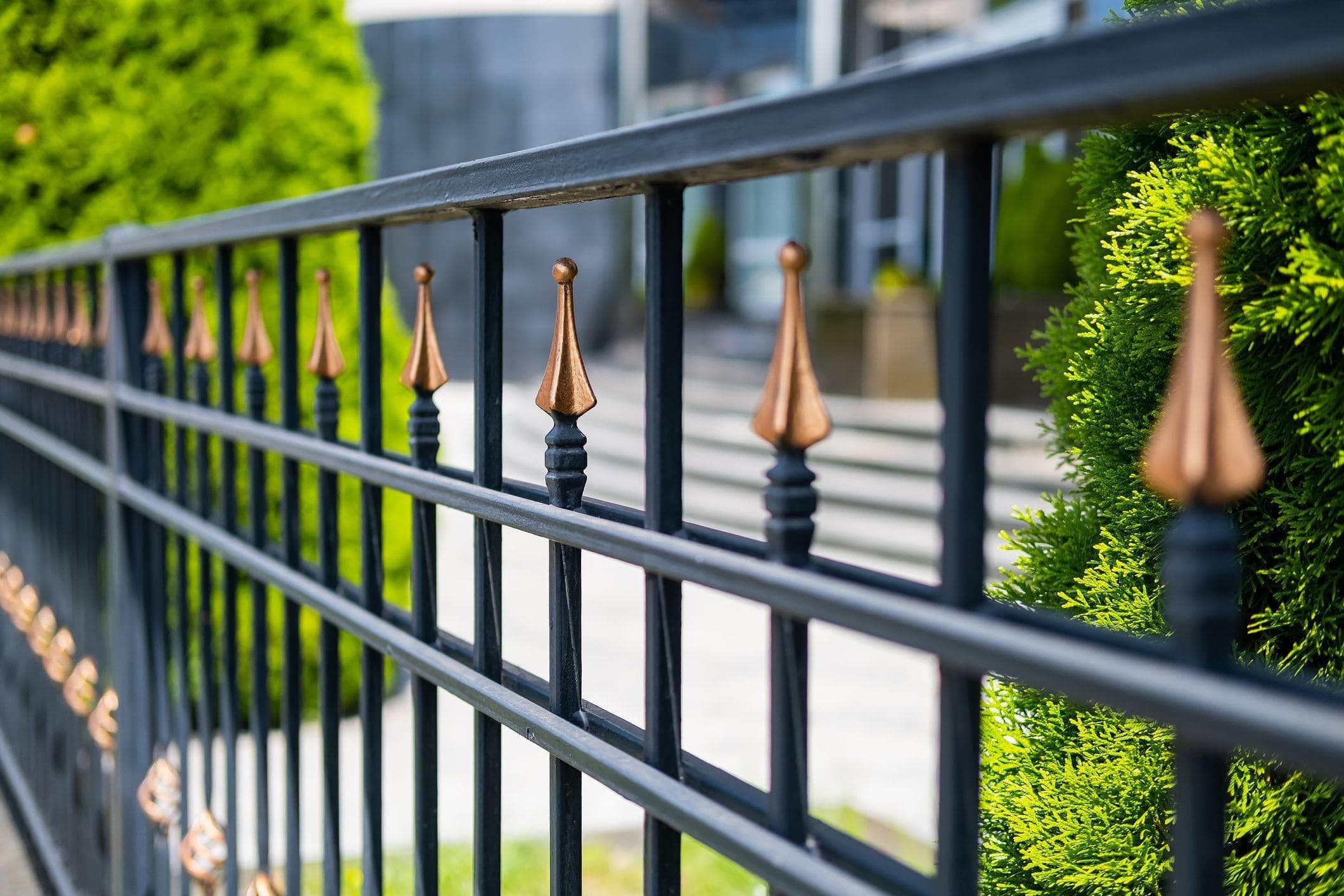 decorative and fashionable black and gold wrought iron gate