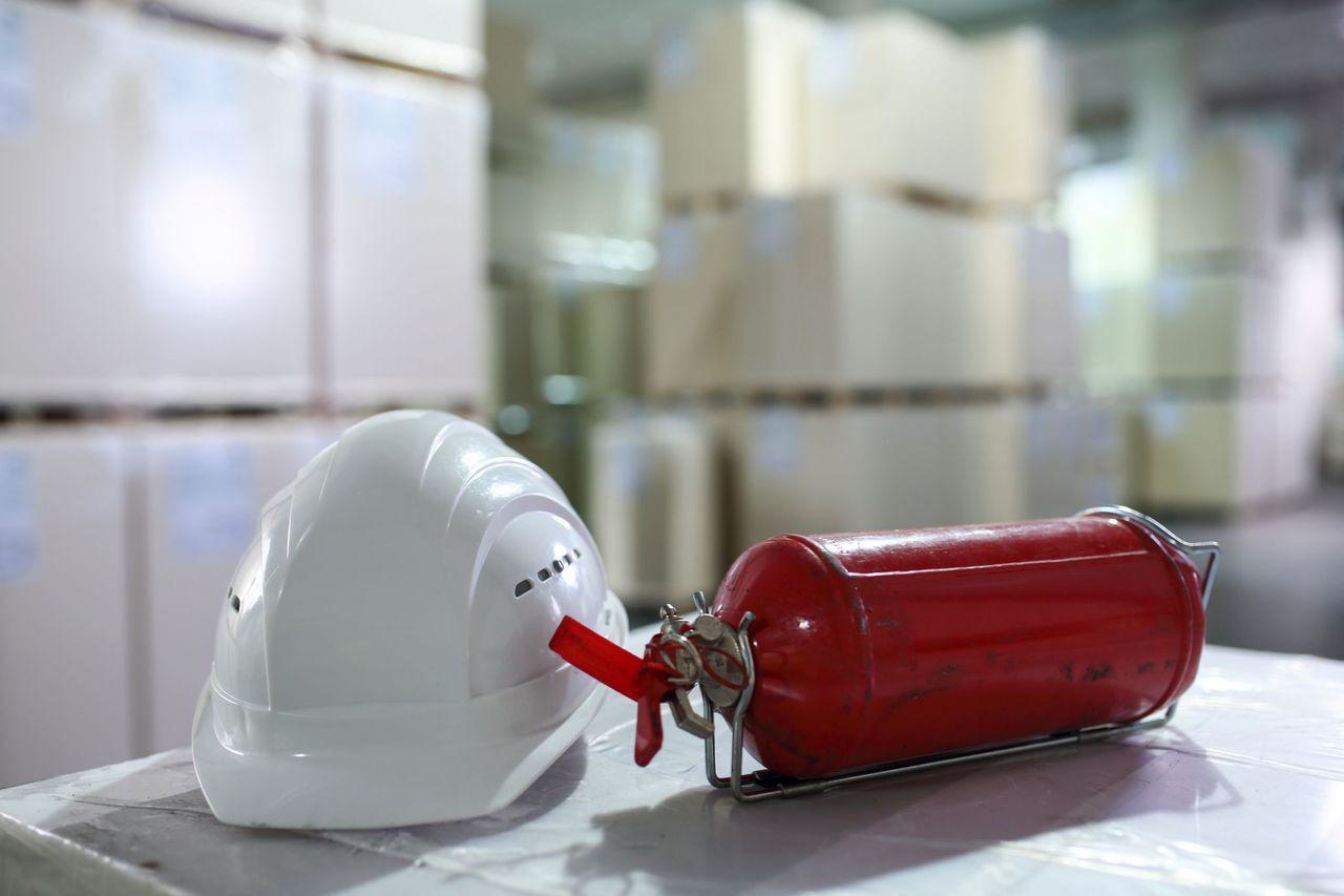 fire safety equipment in a basement storage space