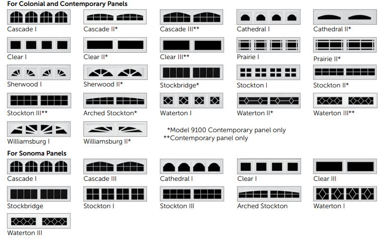 style guide for colonial and sonoma panel garage door windows