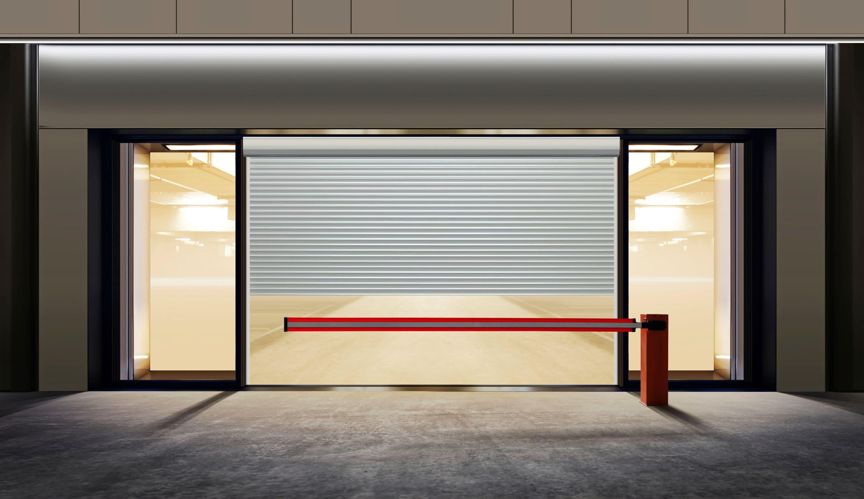 barrier arm for entrance to parking garage