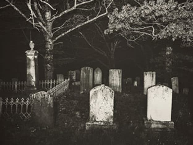 Black and white graveyard scene