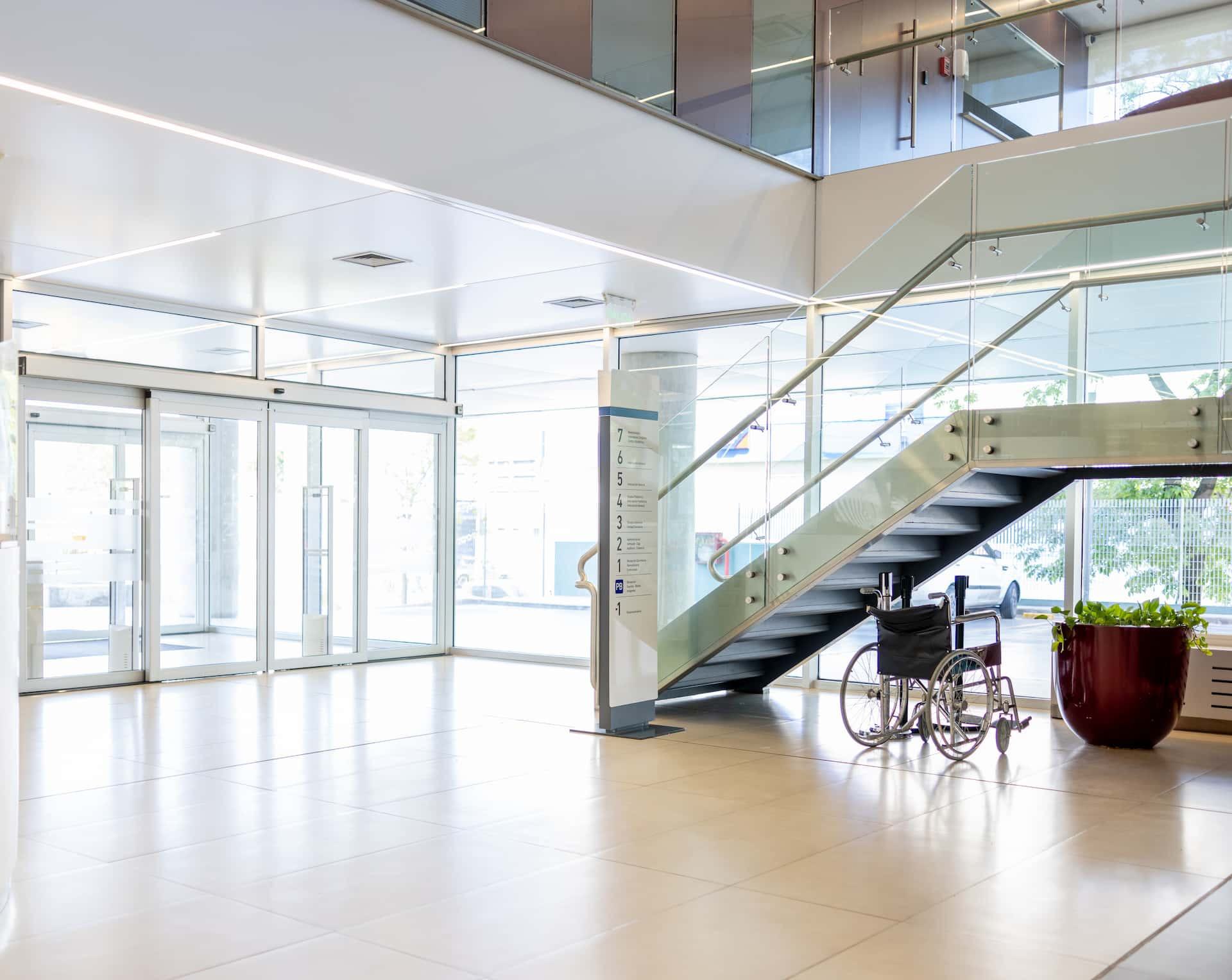 hospital entrance with breakout doors