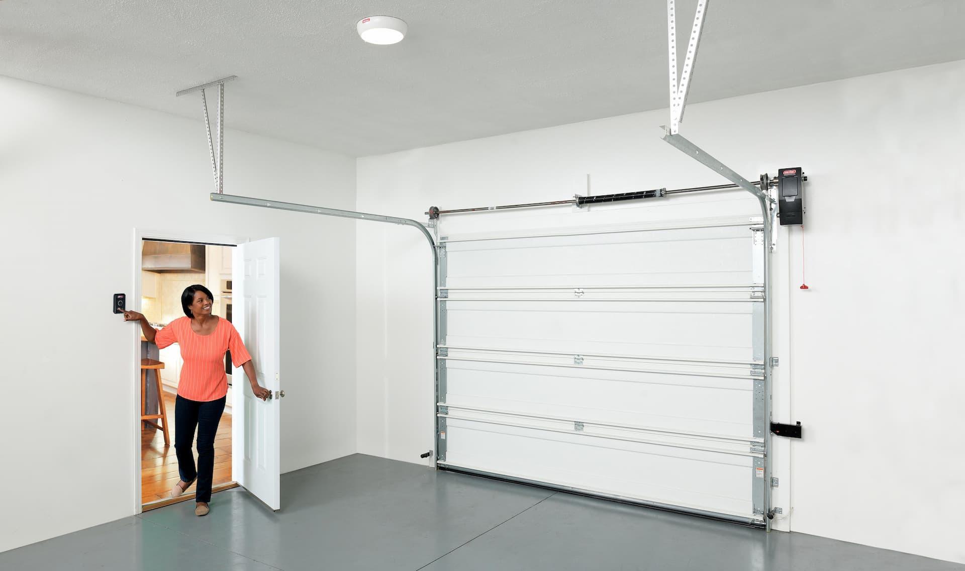 interior of garage with wall mounted Genie opener