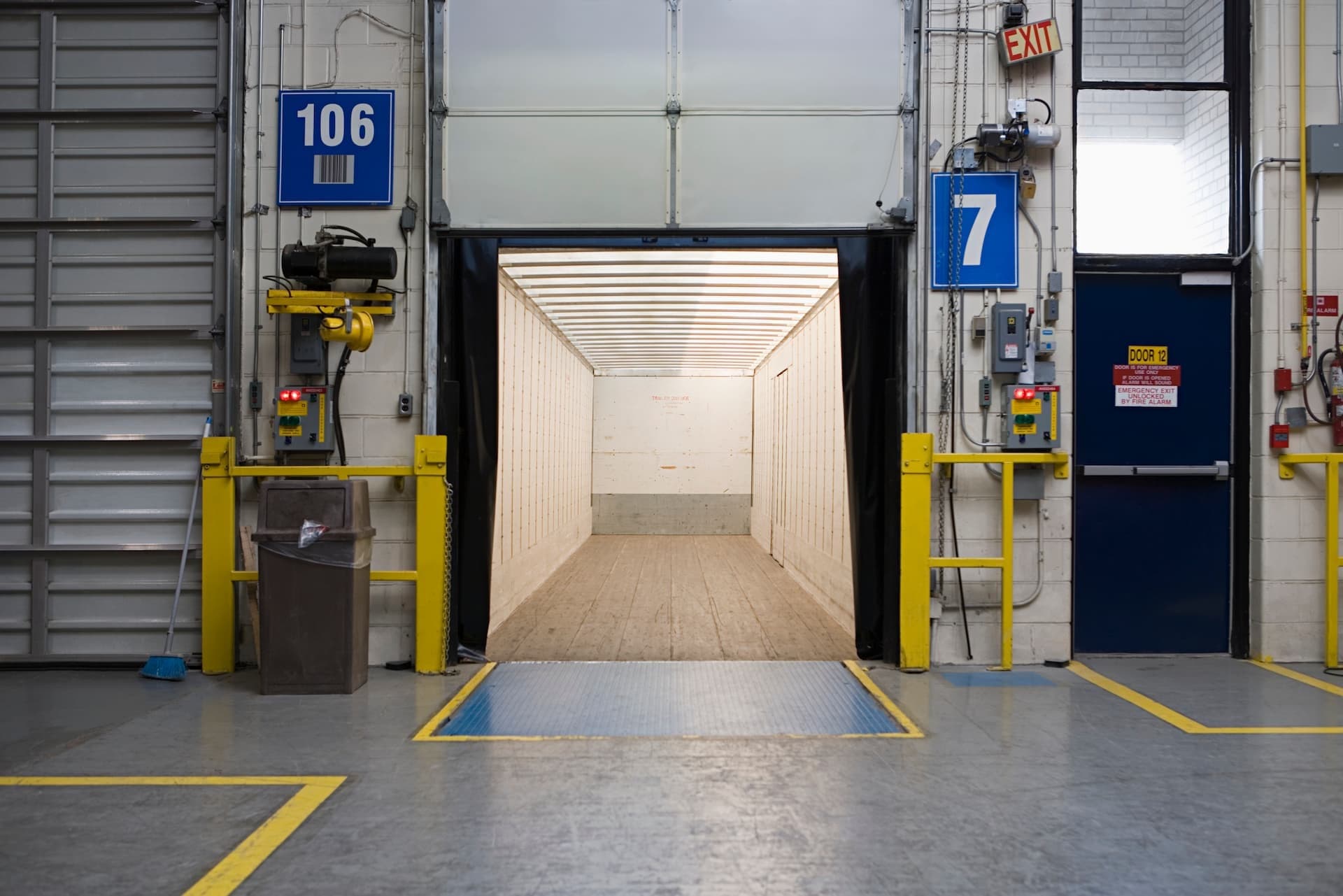 interior of truck docked at loading bay