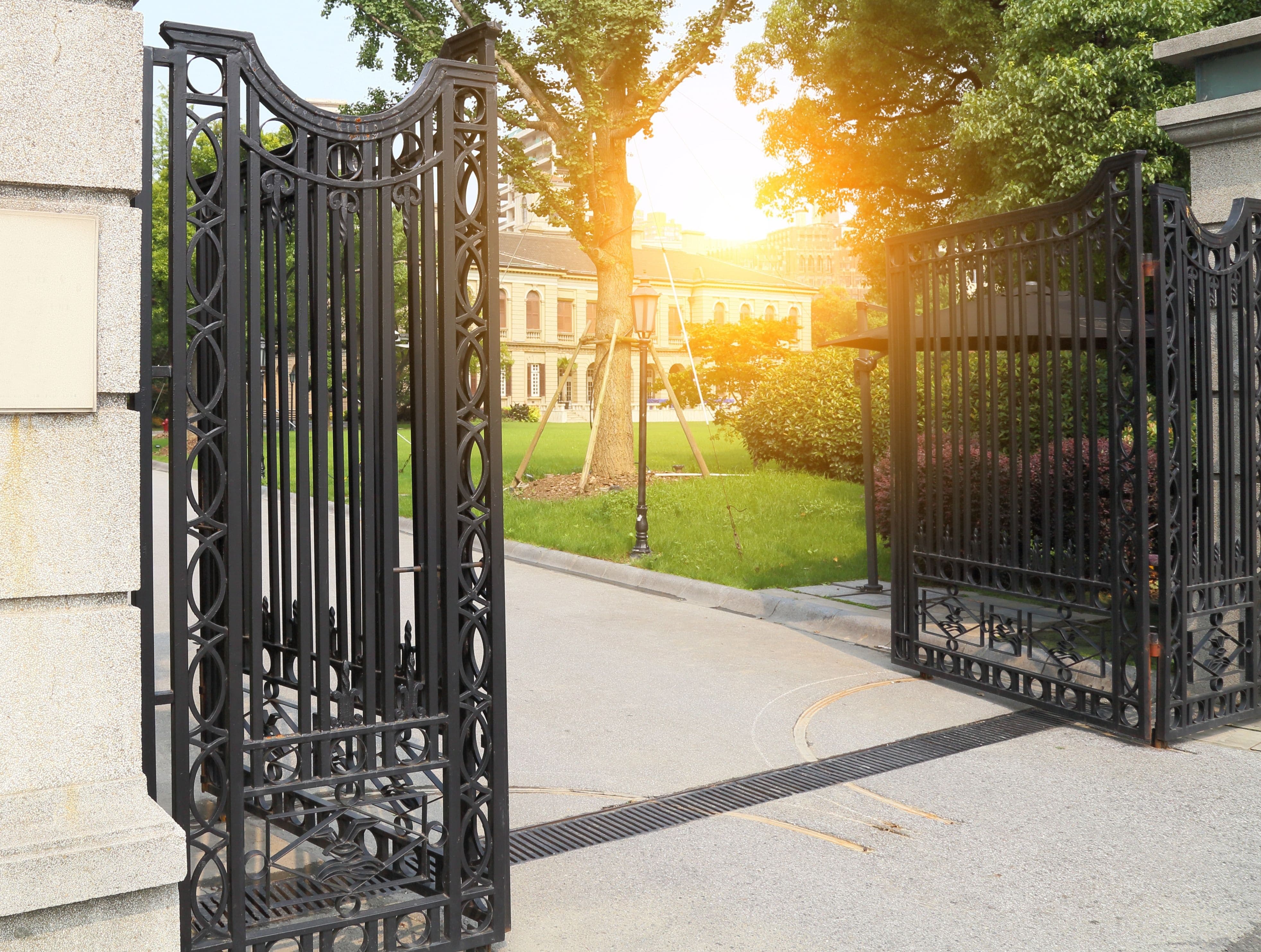 elegant ornamental estate gate with swing inwards