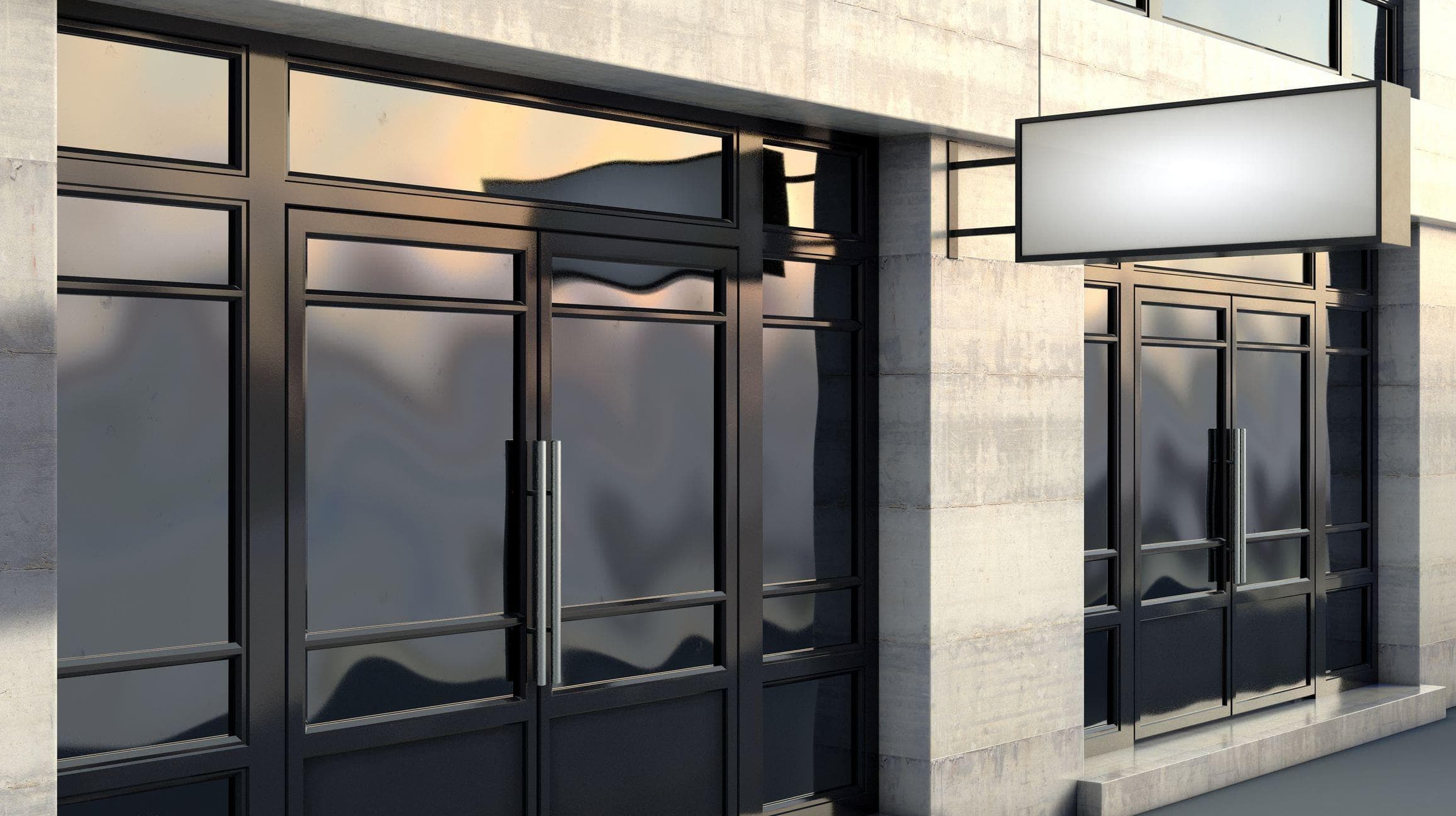 modern storefront with steel and glass doors