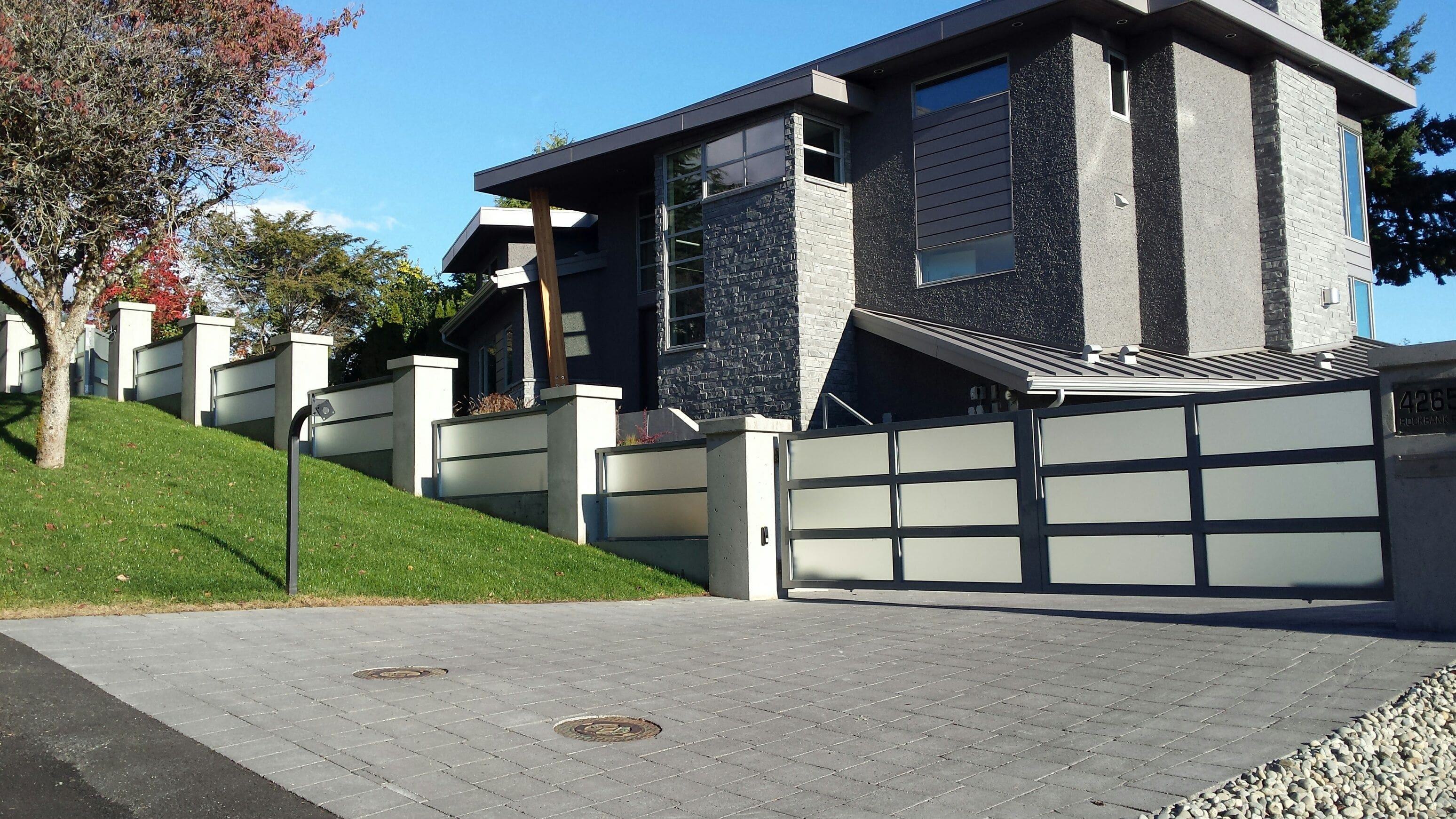modern driveway gate installed on a slope