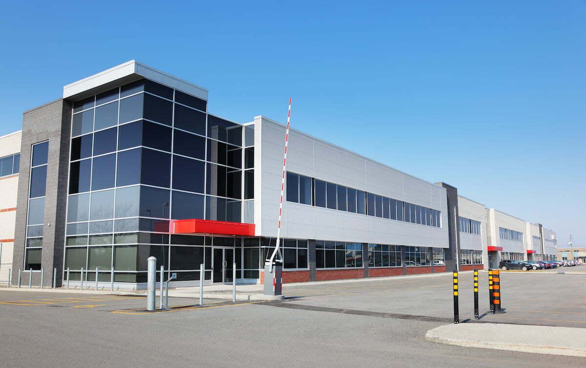 parking lot barrier arm gate with reflective bollards