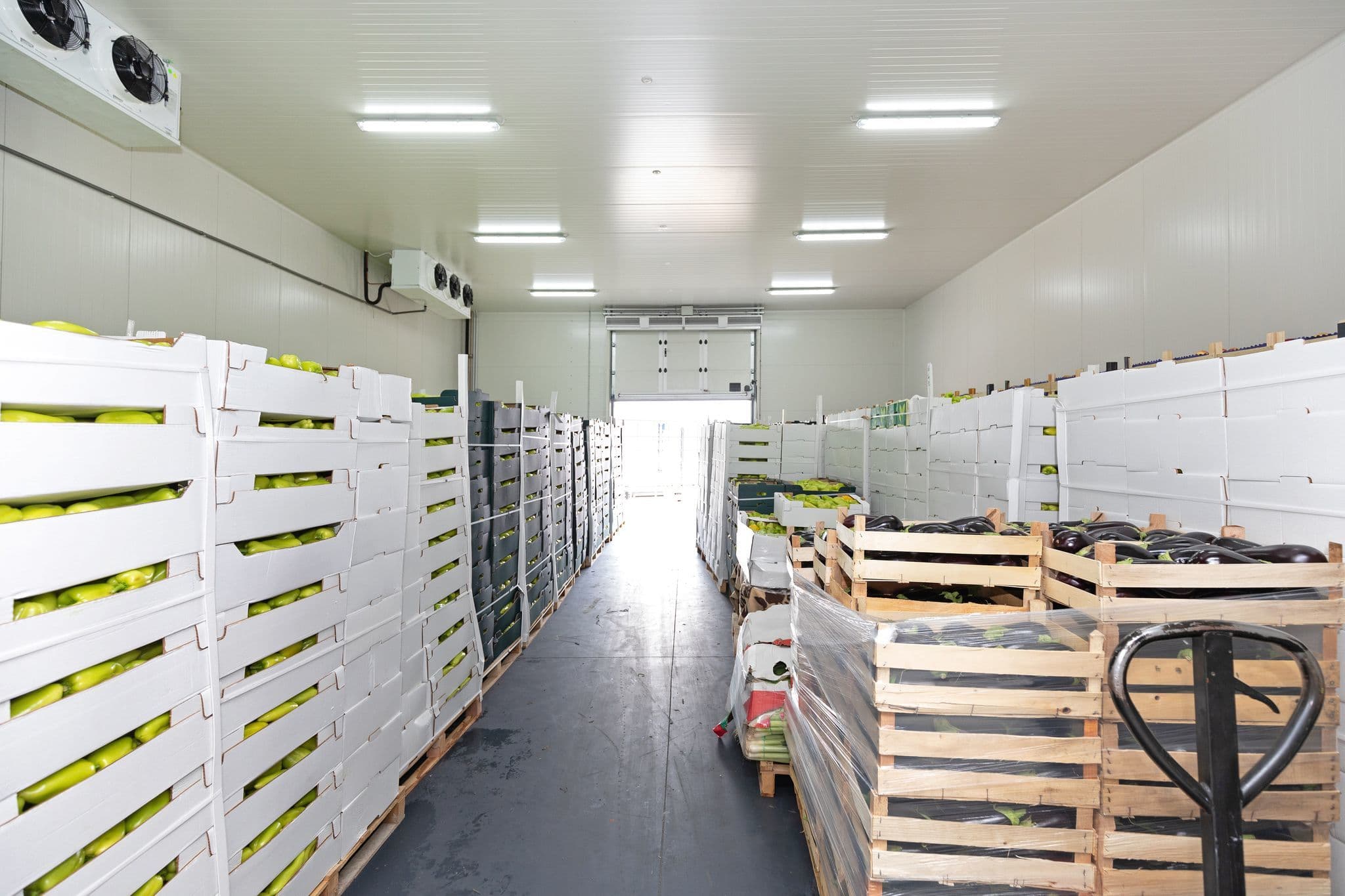 produce storage in cold room with rolling door
