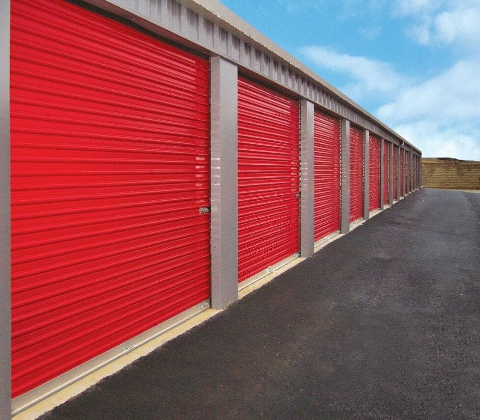 Roll up sheet doors in patriot red
