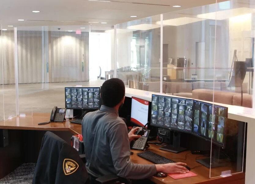 security desk with Won Door doors in background