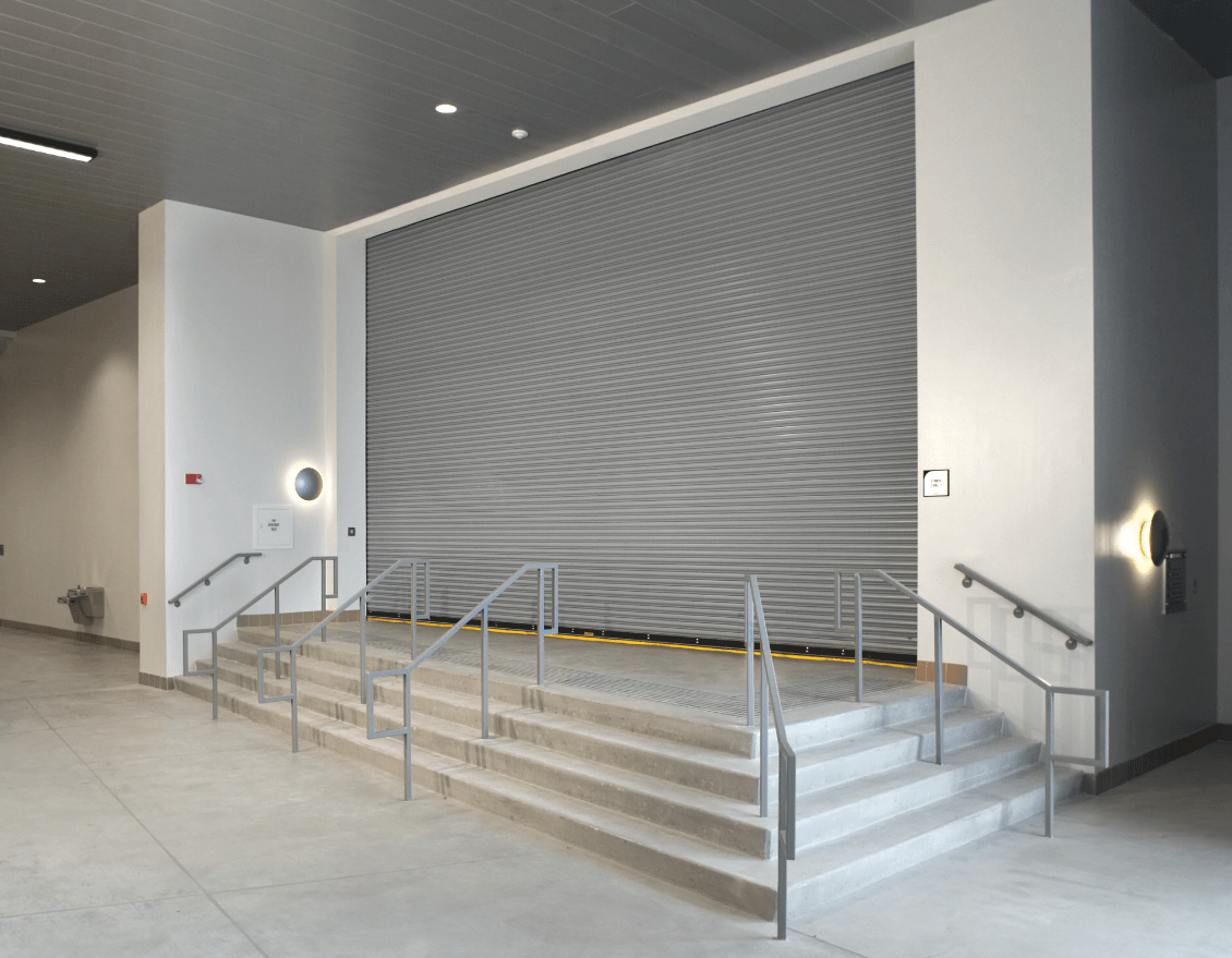 silver fire door interior with steps silver fire door interior with steps