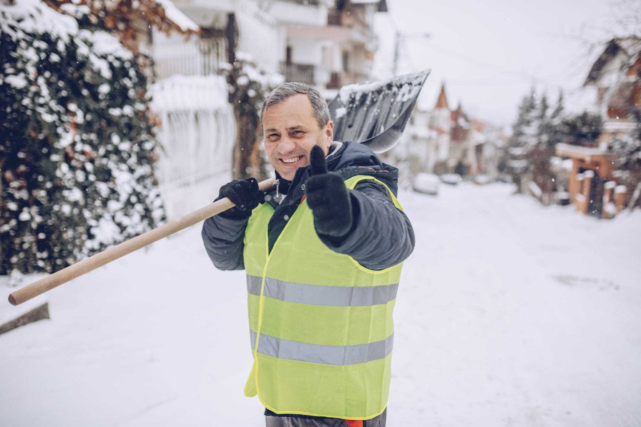 snowy thumbs up while shoveling driveway snowy thumbs up while shoveling driveway