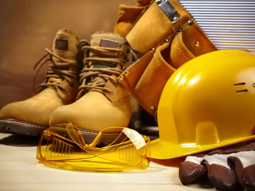 Safety boots and hard hat