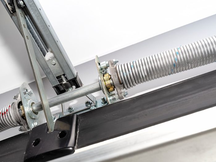 Closeup of garage door springs