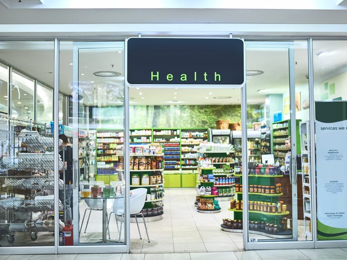 Health and wellness store with automatic sliding doors