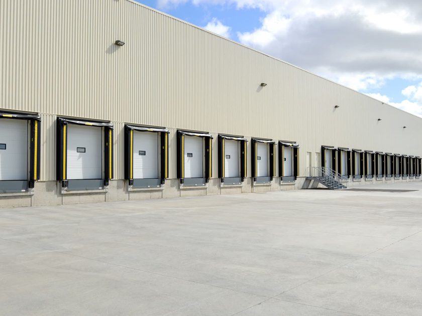 Row of loading docks with dock seals