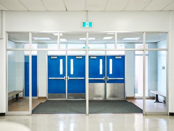 School hall pedestrian door entrances