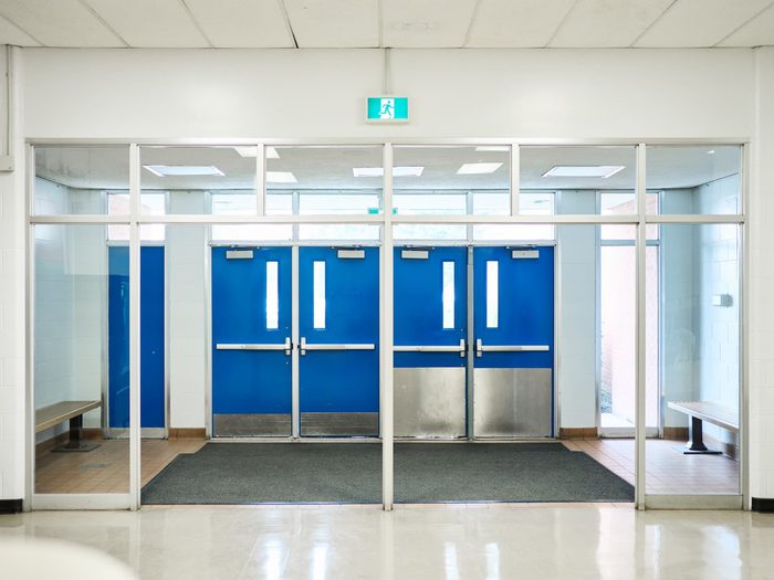 School hall pedestrian door entrances